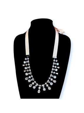 LOFT Pink Grosgrain Ribbon Rhinestone Necklace NWOT